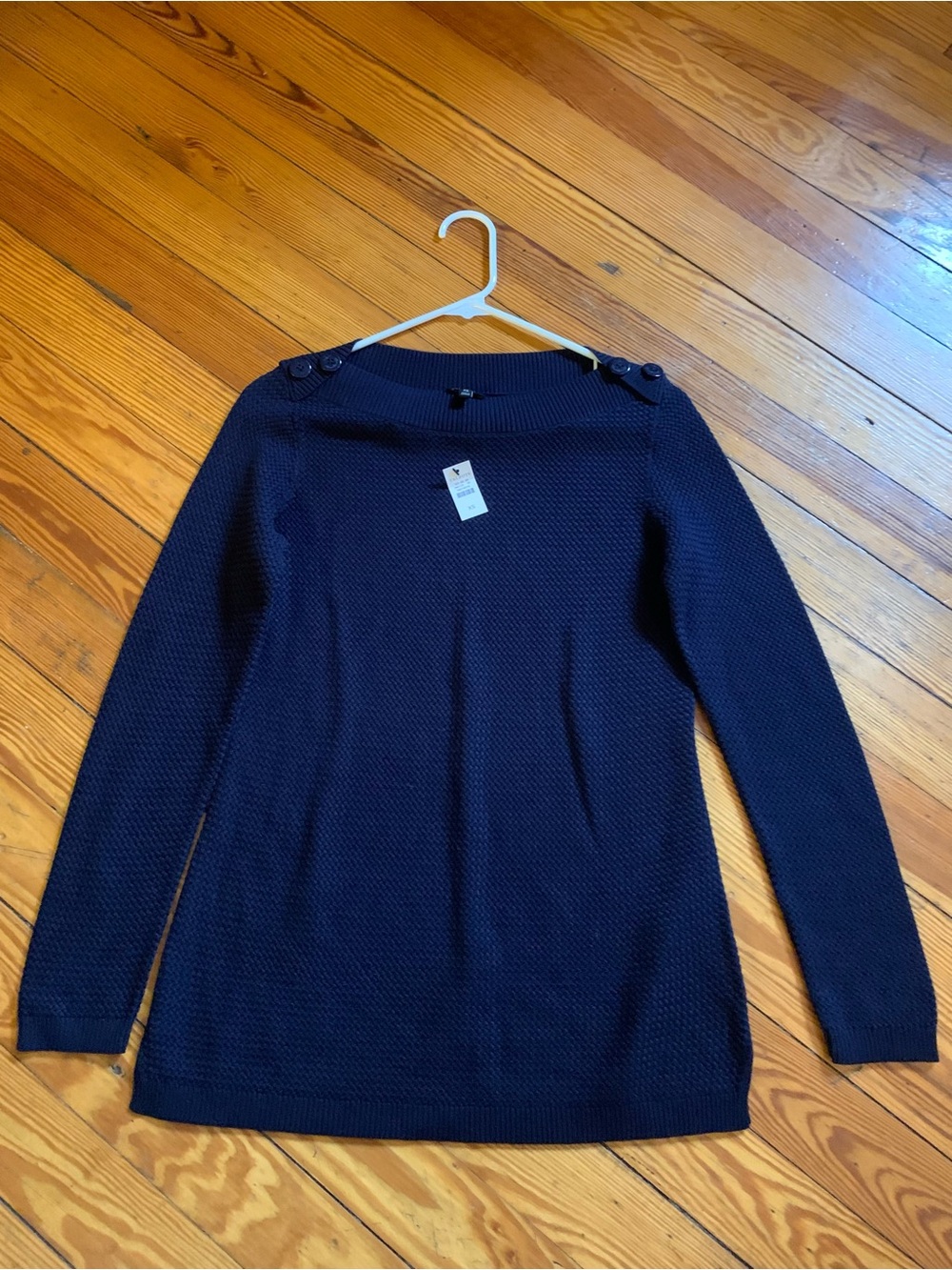 Talbots Navy Button-Shoulder Scoop Neck Sweater